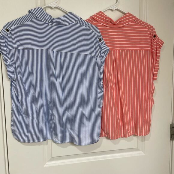 (2) Ladies vertical stripe button down shirt size SMall - Picture 4 of 5